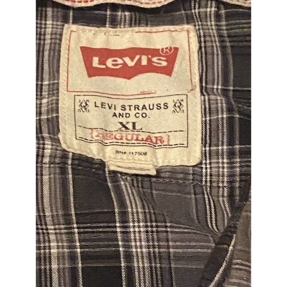 Levis Pearl Snap Shirt Mens XL Black Plaid Check Long Sleeve Western - Picture 3 of 16